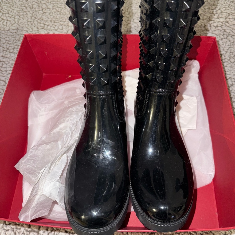 Valentino Black Winter & Rain Boots with Studs and Glossy Finish